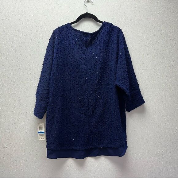 ALFANI Womens Royal Blue Glitter 3/4 Sleeve Crew Neck Sweater - Picture 7 of 10
